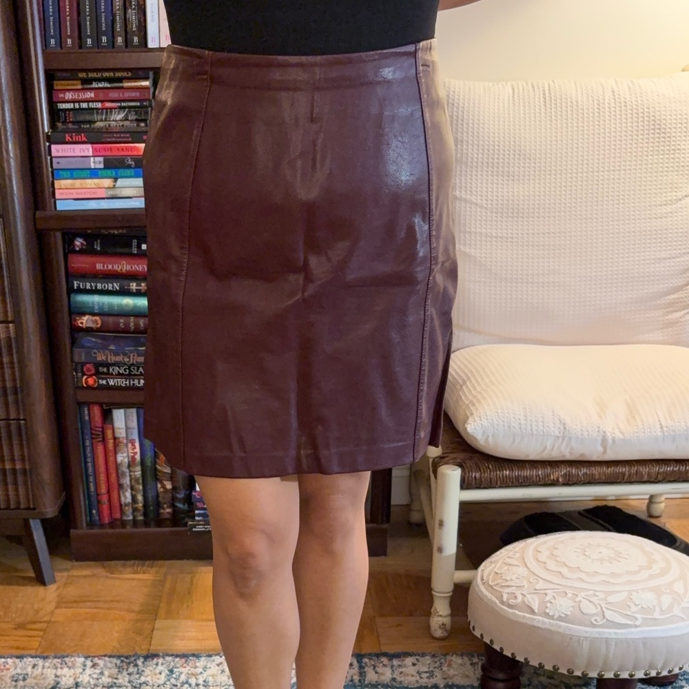 Dark Red Faux Leather Skirt